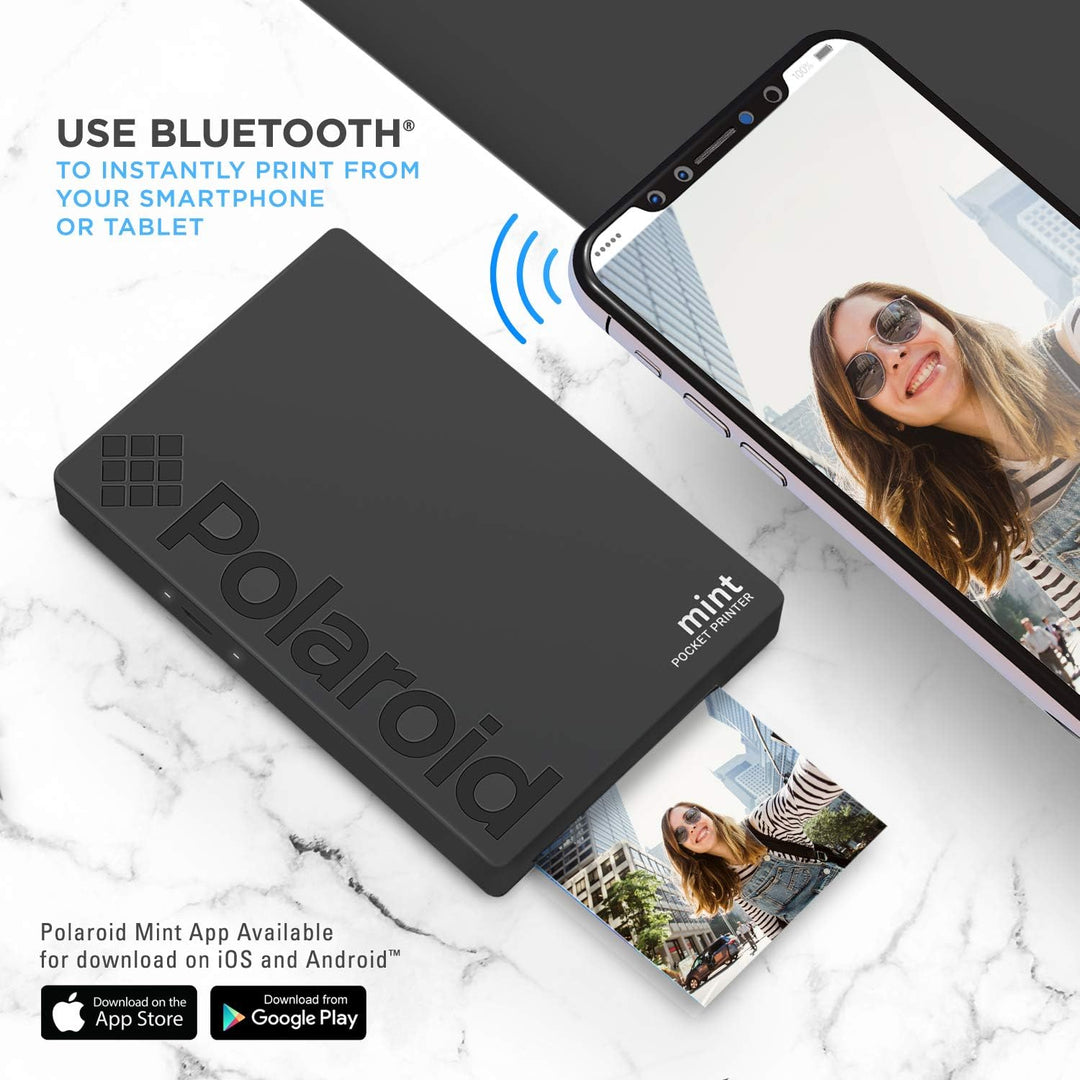 Polaroid Mint: Taschendrucker mit Zink-Papier. Bluetooth für Android- und iOS-Geräte. Druckt in selb