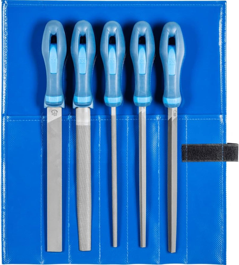 PFERD Werkstattfeilen-Set in PVC-Rolltasche, 5 Feilen, Kreuzhieb H1, 200mm, 11800531 - für die grobe