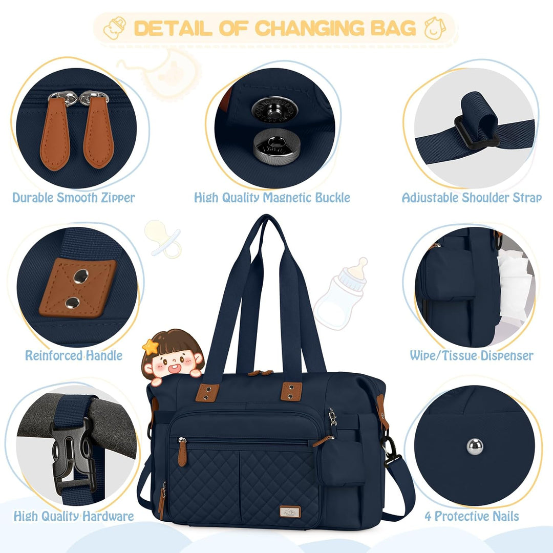 RAINSMORE Baby Wickeltasche Gross mit Schnullertasche und Wickelunterlage Multifunktions Babytasche