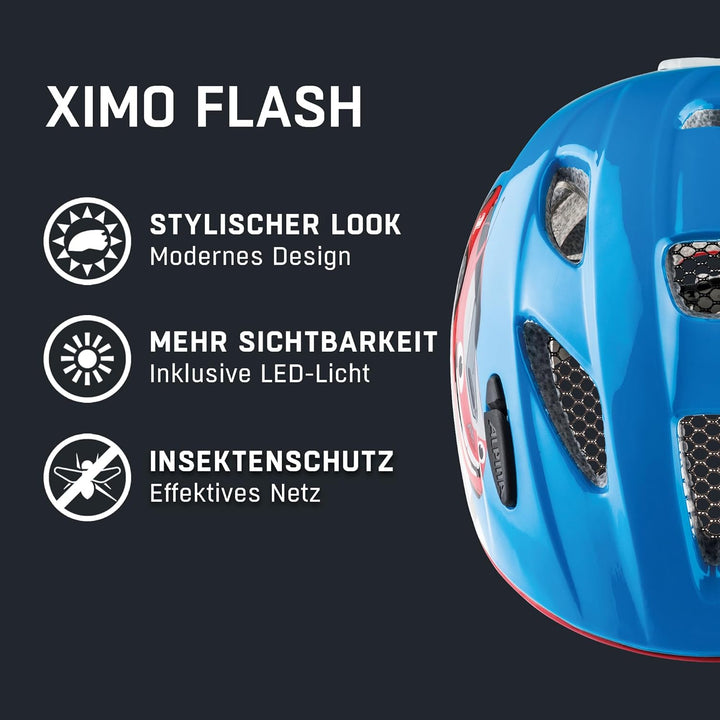 ALPINA XIMO FLASH - Beleuchteter, Reflektierender, Leichter & Anpassbarer LED Fahrradhelm Für Kinder
