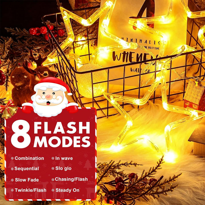 Ulinek Fensterdeko 3 Sterne mit Batteriebetrieb 30 LEDs [1M+0.6M] Sterne Weihnachtsdeko Fenster mit