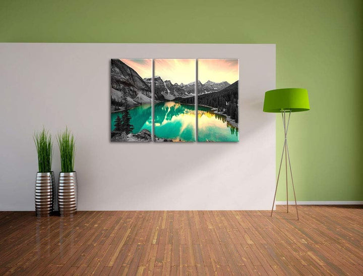 prachtvoller Moraine Lake in Canada schwarz/weiss 3-Teiler Leinwandbild 120x80 Bild auf Leinwand, XX