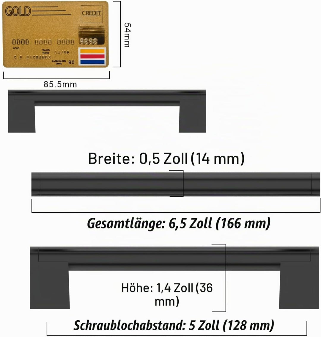 Amerdeco 10 Stück Möbelgriffe Edelstahl Schwarz Schrankgriffe Küchengriffe 128mm Lochabstand Schubla