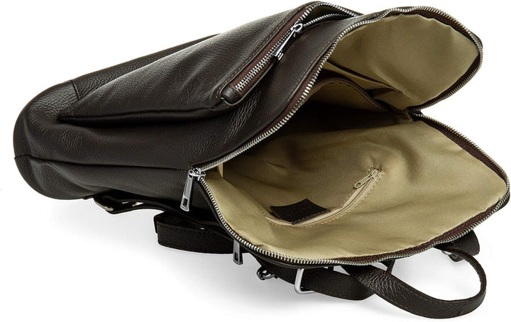 Caspar TL801 Damen 2in1 Rucksack Rucksacktasche aus echtem Leder Einheitsgrösse Dunkelbraun, Einheit