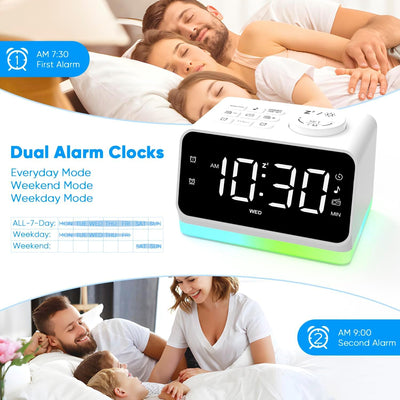 AFEXOA Wecker digital Kinder Radiowecker mit Licht, Geräuschmaschine, Tischuhr mit 2 Wecker, UKW-Rad