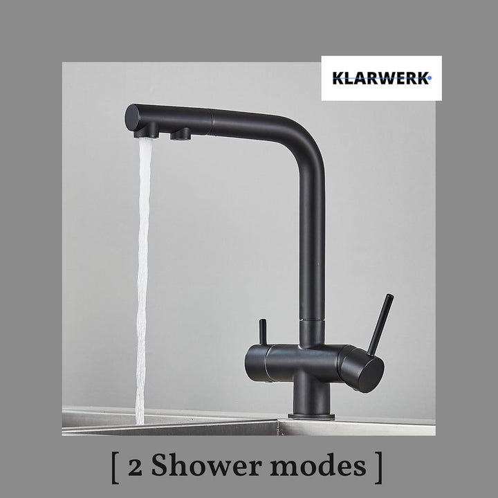 Felix | 3 Wege Premium Schwarz matt ausziehbare Armatur | Edelstahl Osmose Wasserhahn Küche |Mischba