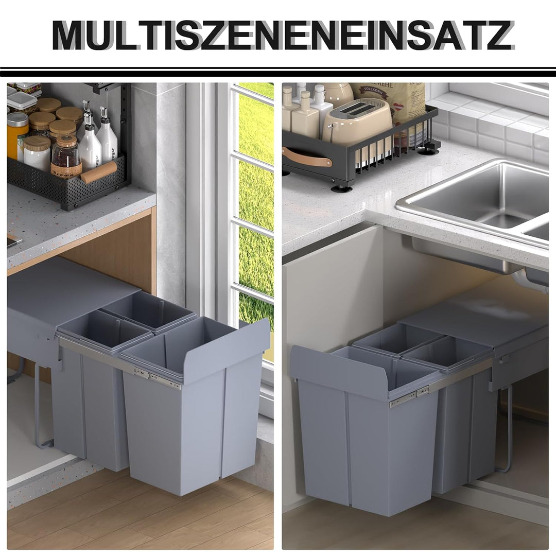 HOMCOM Abfallsammler 20 L+10 L+10 L Ausziehbar Einbaumülleimer Unterschrank Abfalleimer Mülleimer fü