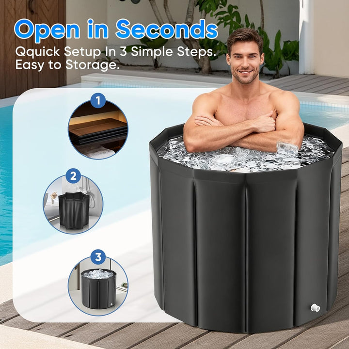Aufblasbare Faltbare Badewanne für Erwachsene Eisbad, 376L Freistehende Badewanne mit Abdeckung 4 Sc