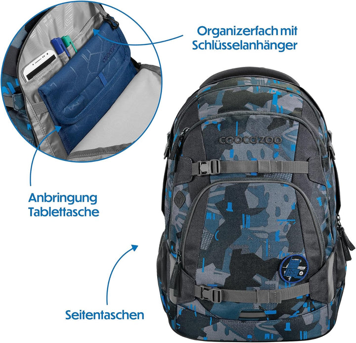 coocazoo Schulrucksack Mate, Blue Craft, blau,ergonomischer & anpassbarer Tornister, höhen- & grösse