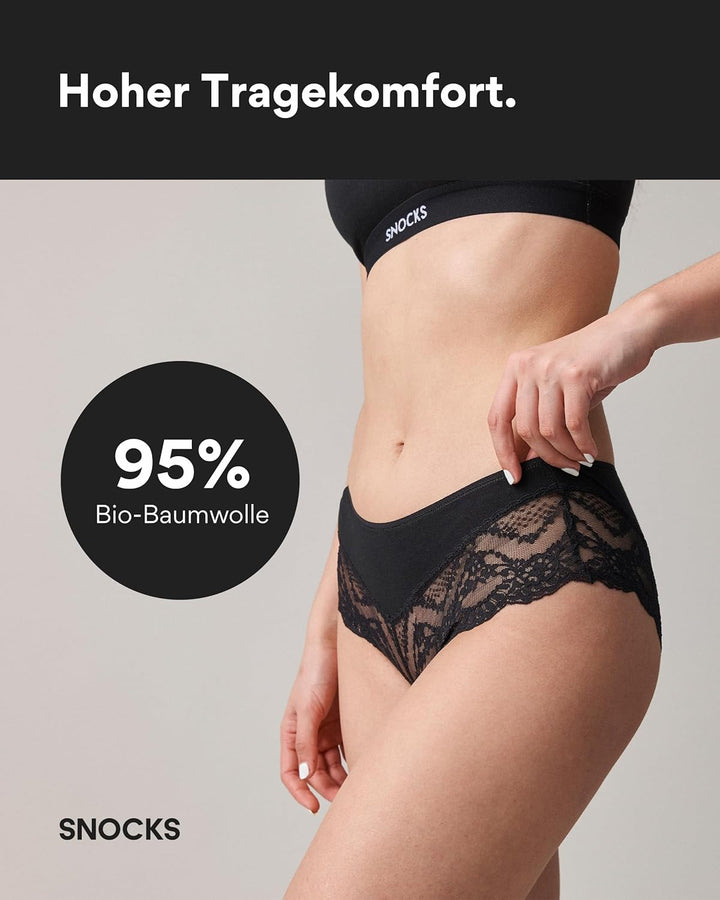 Snocks Hipster Panties mit Spitze 3er Set Gr. XS-XL (34-42) I Hipster High Waist I Hipster Panty mit