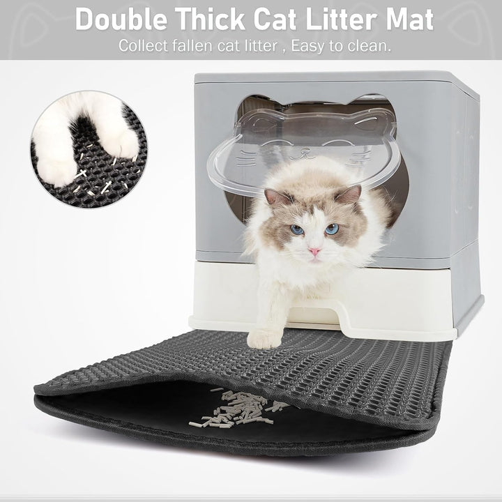 Geschlossenes Katzenklo mit Dach/Deckel & rostfreier Edelstahl-Schublade - Katzentoilette mit Aktivk