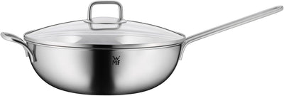 WMF Wok Induktion 30 cm, Wok mit Glasdeckel, Cromargan Edelstahl poliert, unbeschichtet, backofengee