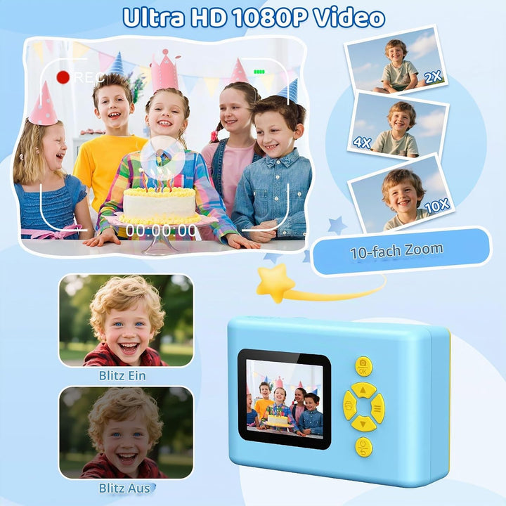 Ushining Sofortbildkamera Kinder, 1080P HD Kinderkamera Sofortbildkamera mit 32GB Karte &amp; DruckerPap