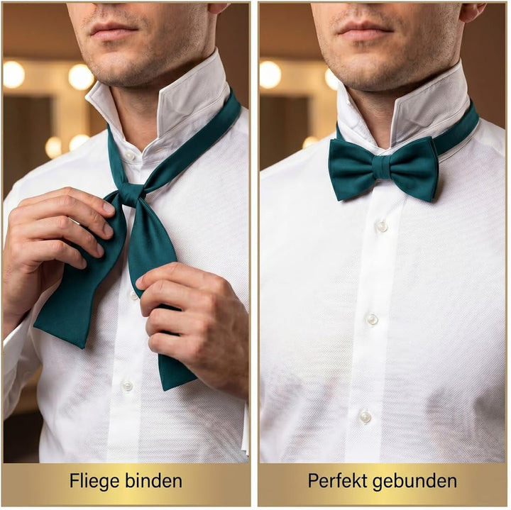 TigerTie Herren Selbstbinder Satin Fliege + Aufbewahrungsbox Grün Petrol Dunkel Türkis, Grün Petrol