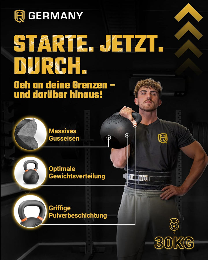 HQ Germany® Kettlebell Powdercoat [Pulverbeschichtung] - Kugelhantel 2-32kg | Vollguss ohne Schweiss