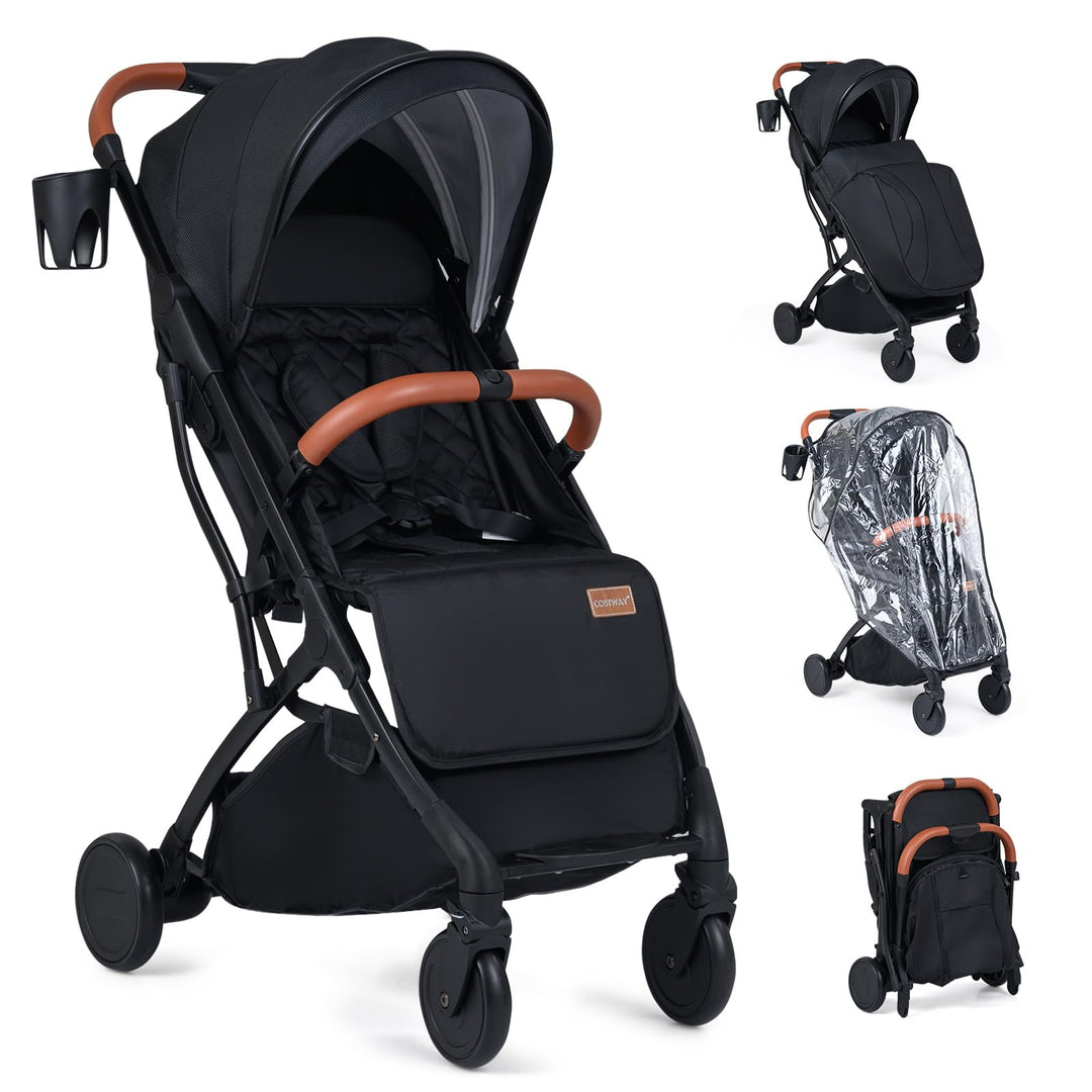 COSTWAY Kinderwagen klappbar mit Regenschutz, Reisebuggy mit verstellbarem Rückenlehne, Fussstütze,