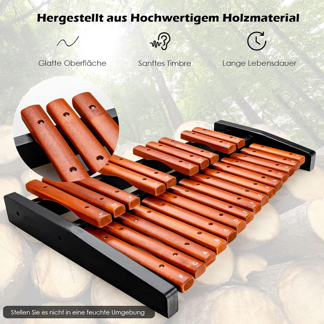 COSTWAY 25 Noten Glockenspiel Xylophon Holz mit Schlägel Tragetasche, Percussion Geeignet für Kinder