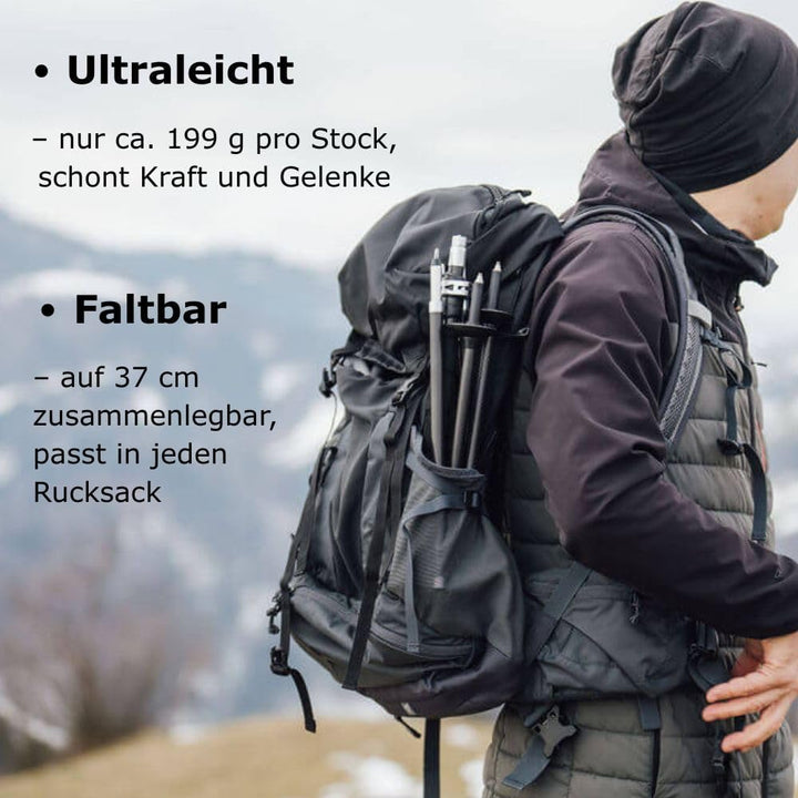 BOLLSEN 3K Carbon Extreme Wanderstöcke klappbar – Ultraleichte Carbon Trekkingstöcke, faltbar & höhe