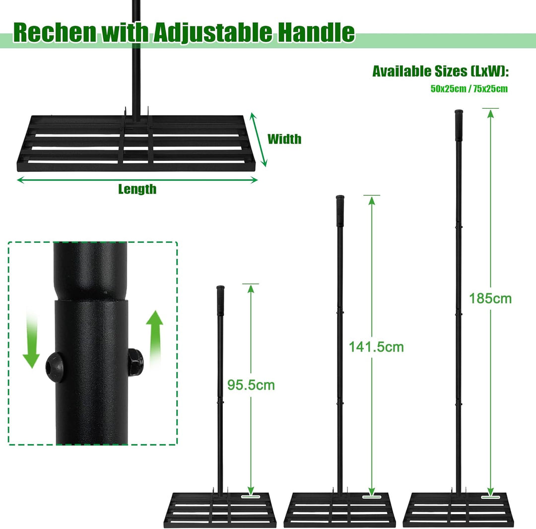 Rasen Rakel Edelstahl Rechen mit Höhenverstellbar Griff Ergonomische Nivellierrechen zum Rasen Sand