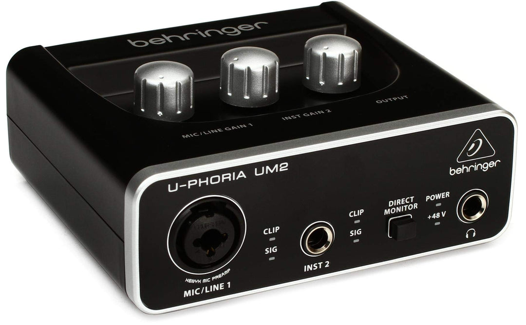 Behringer UM2 Audiophiles 2x2 USB Audio Interface mit XENYX Mikrofonvorverstärker U-PHORIA UM2 Singl