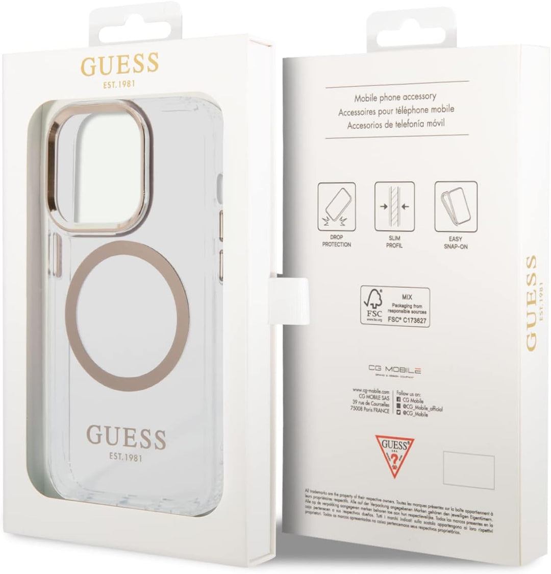 Guess GUHMP14LHTRMD Hülle für iPhone 14 Pro 6,1" Gold/Gold Hard case Metal Outline
