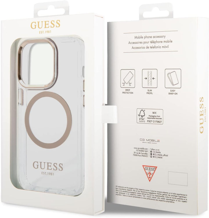 Guess GUHMP14LHTRMD Hülle für iPhone 14 Pro 6,1" Gold/Gold Hard case Metal Outline