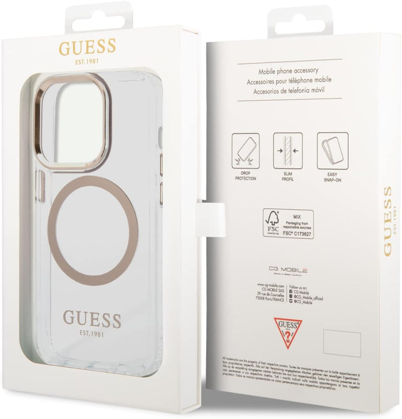 Guess GUHMP14XHTRMD Hülle für iPhone 14 Pro Max 6,7" Gold/Gold Hard case Metal Outline