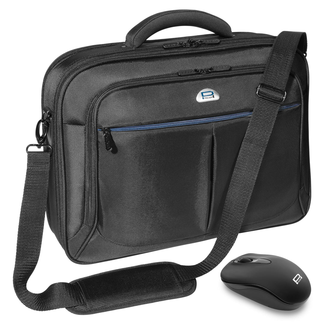 PEDEA Laptoptasche "Premium" Umhängetasche Notebook-Tasche 15,6 Zoll (39,6cm) inkl. Schnurloser Maus