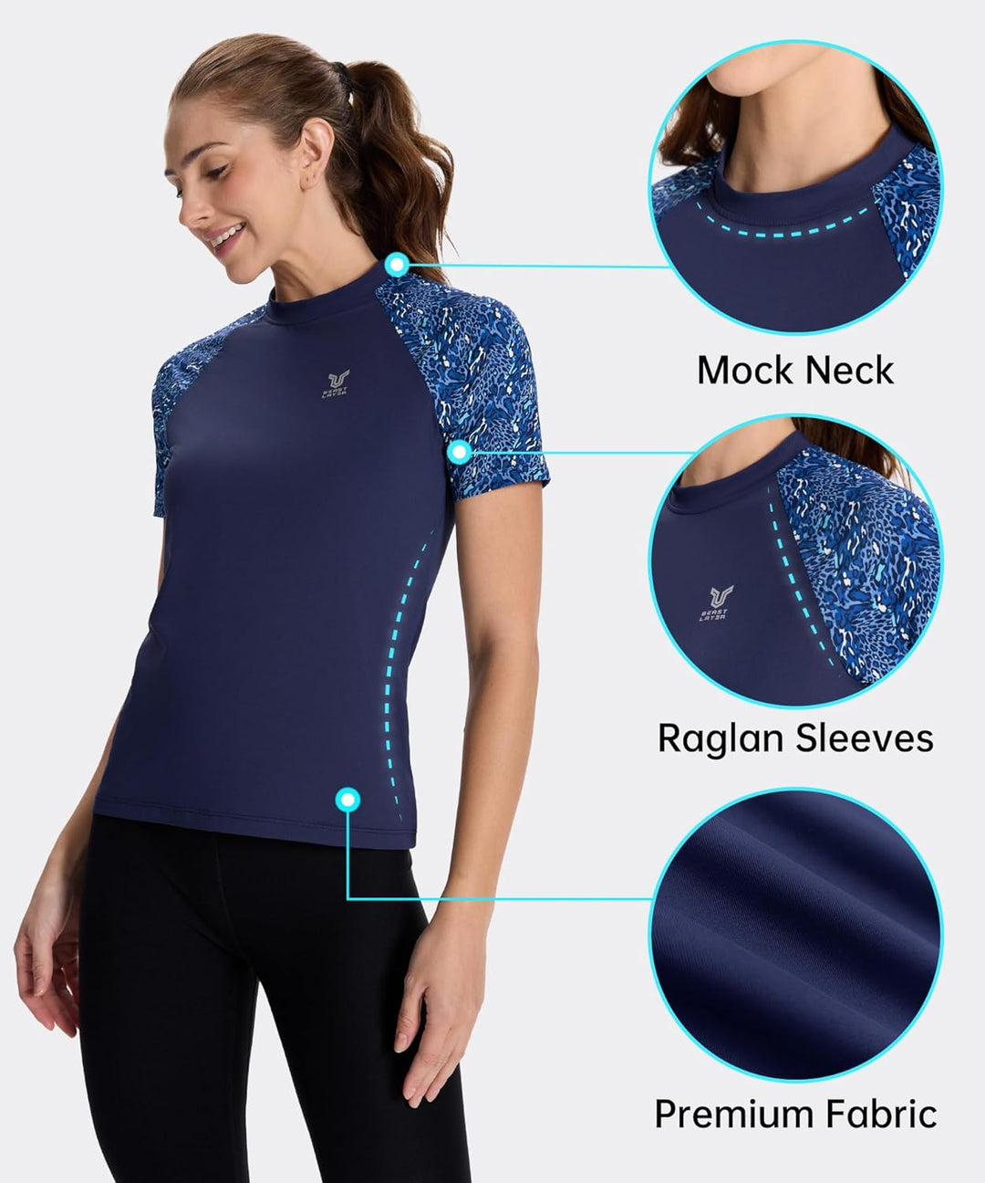 HUGE SPORTS Damen Rashguard Kurzarm Sonnenschutz Schwimmshirt Schnell Trocknend Surf Sport T-Shirt S