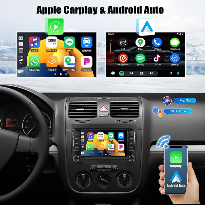 CAMECHO 4+64G Android 15 VW Carplay Autoradio für VW Golf 5 6 Polo Skoda mit NAV Carplay Android Aut