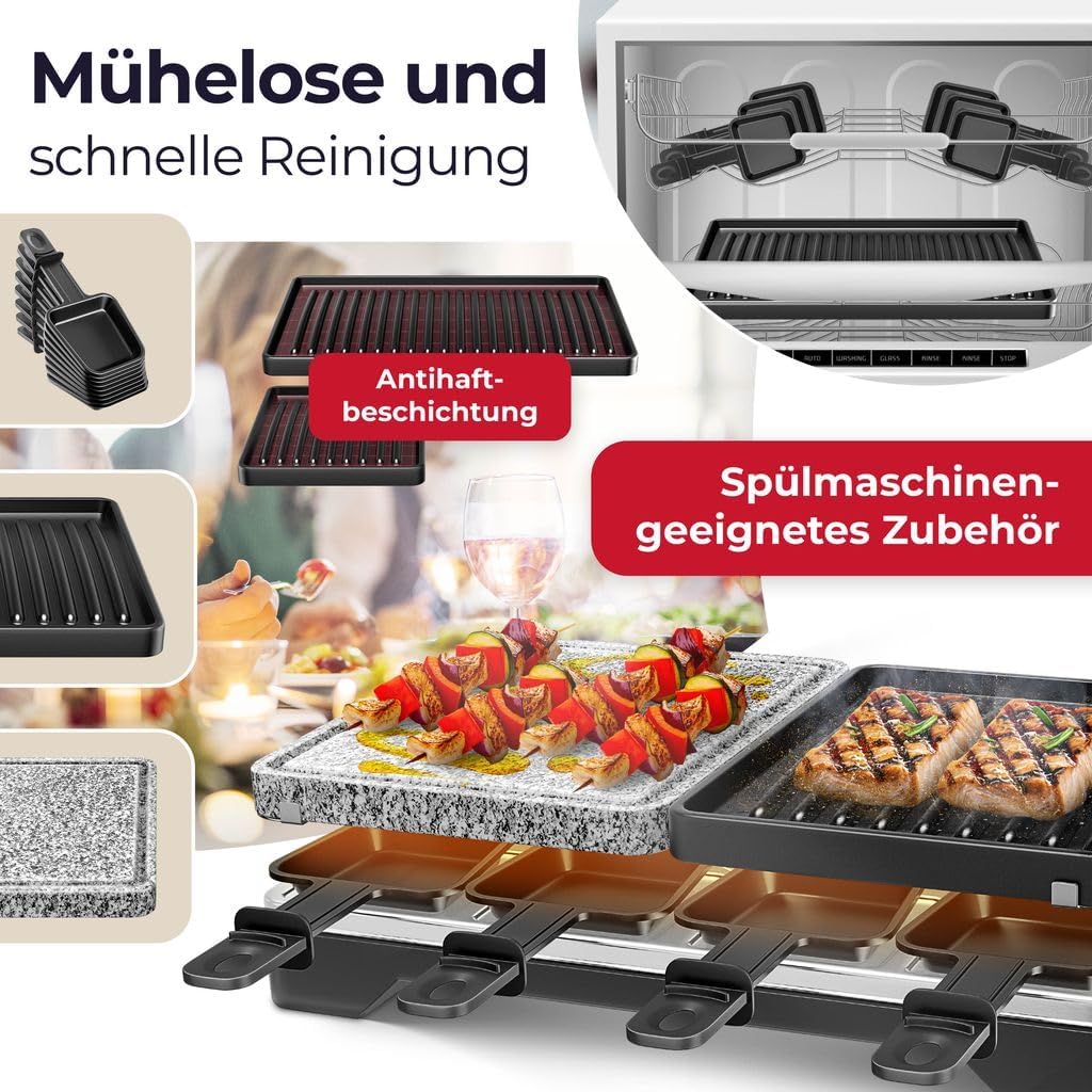 KESSER® Raclette-Grill mit Naturgrillstein, Grillplatte Tischgrill für 8 Personen, Elektrogrill Racl