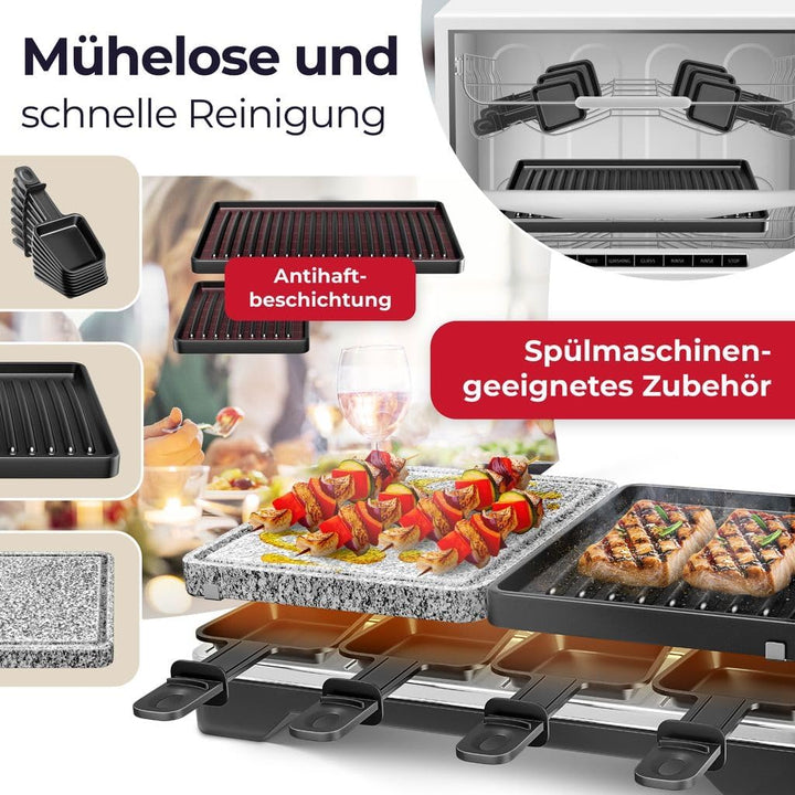 KESSER® Raclette-Grill mit Naturgrillstein, Grillplatte Tischgrill für 8 Personen, Elektrogrill Racl