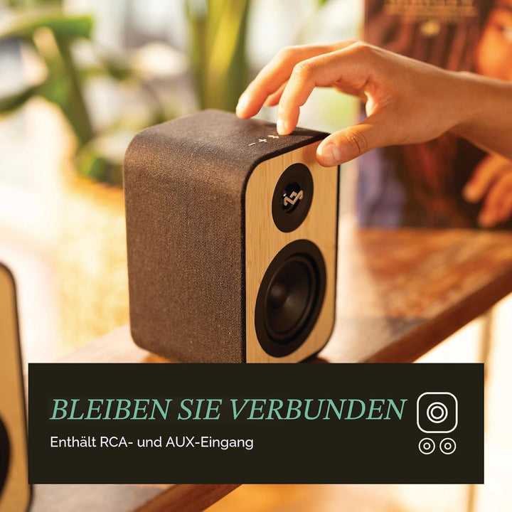 Marley House of Uplift Regallautsprecher – Bluetooth Lautsprecher Stereo Paar mit AUX- und RCA-Kabel
