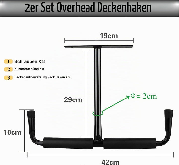 Garage Schwerlasthaken Gummiert Deckenmontag, 2er Set Autoreifen Deckenhaken Schwarz Stahl Doppelt S
