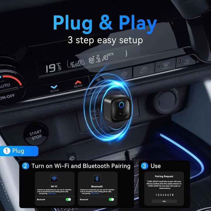 Carplay Wireless Adapter, Upgrade Android Auto&amp;Carplay Wireless Adapter | USB A/C, Plug &amp; Play, Stab
