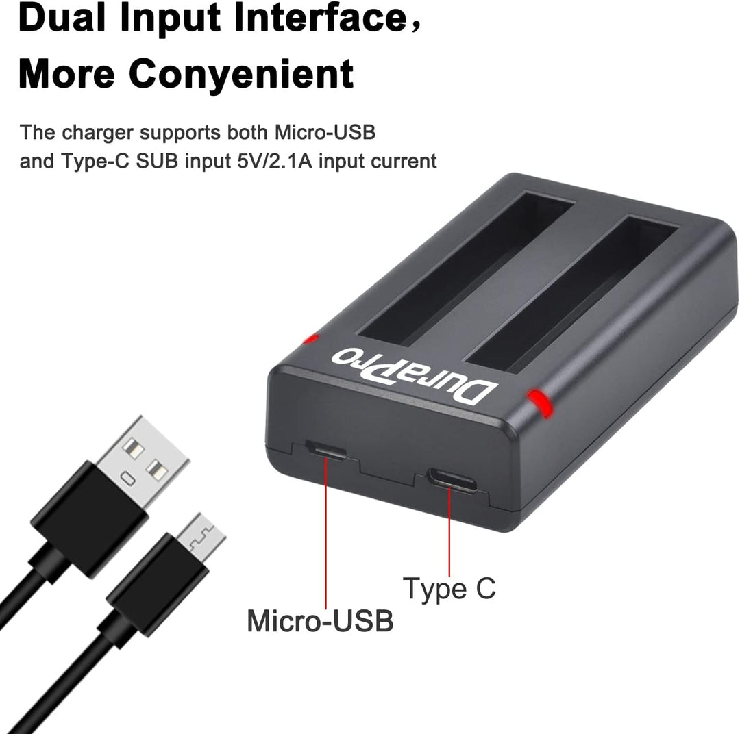 DuraPro 2X 1800mAh Akku + Dual USB Ladegerät mit Typ C-Port für Insta360 ONE X2 Kamera