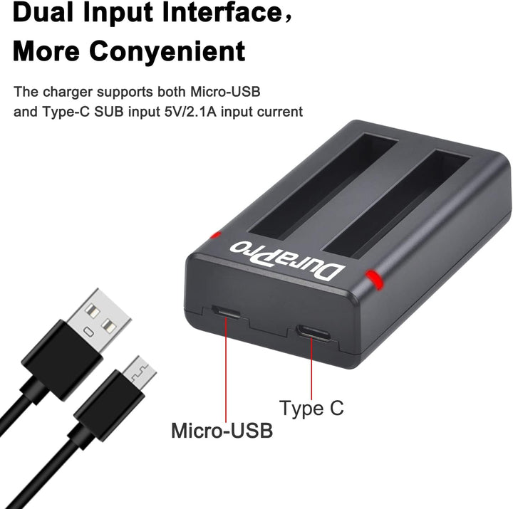 DuraPro 2X 1800mAh Akku + Dual USB Ladegerät mit Typ C-Port für Insta360 ONE X2 Kamera