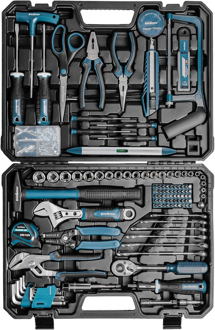 ENVENTOR Werkzeugkoffer Gefüllt 280 tlg - Haushalts Werkzeug-Set mit Schraubendreher Set, Hammer, Za