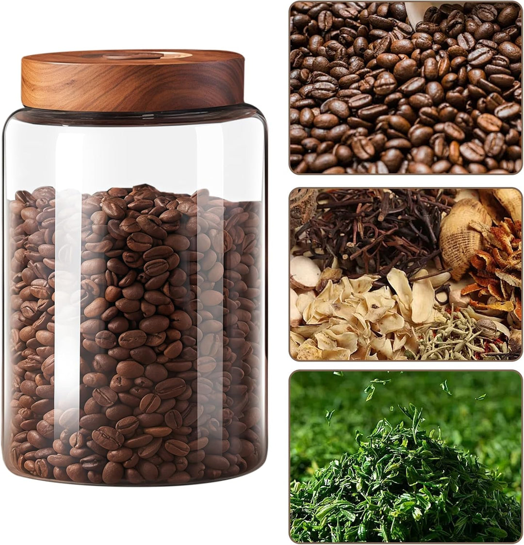 BAIFULAI 1800ml Vakuum Luftdicht Kaffeedose aus Glas: Auslaufsichere Kaffeebohnen Behälter mit Einwe