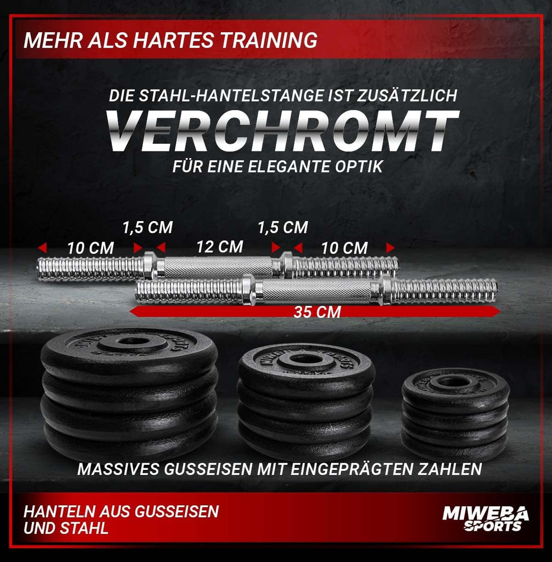 Miweba Sports Hantelset MKH120 | 20kg - 𝐏𝐫𝐨𝐟𝐢 Hanteln mit Koffer - Frauen und Männer - Hantel Set -