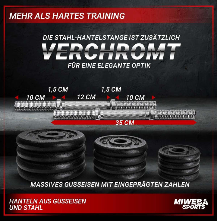 Miweba Sports Hantelset MKH120 | 20kg - 𝐏𝐫𝐨𝐟𝐢 Hanteln mit Koffer - Frauen und Männer - Hantel Set -