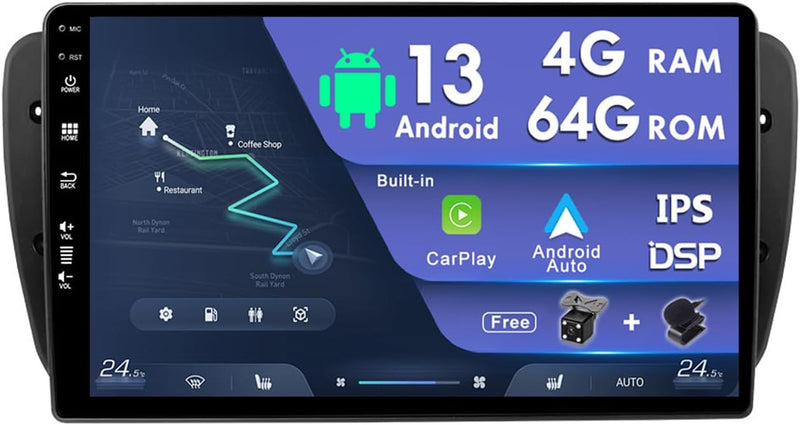 Android 12 Autoradio Per Seat Ibiza 6j 2009-2014 GPS 2 Din Telecamera Posteriore 9 Pollice DSP+Carpl