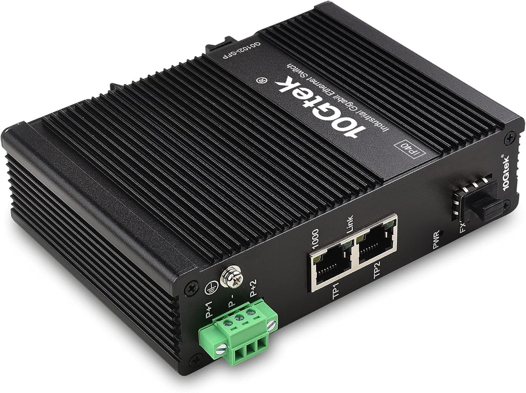 10Gtek 3-Port Industrial DIN-Rail Ethernet Switch Hutschiene, IP40, 1x Gigabit SFP Slot mit 20-km SF