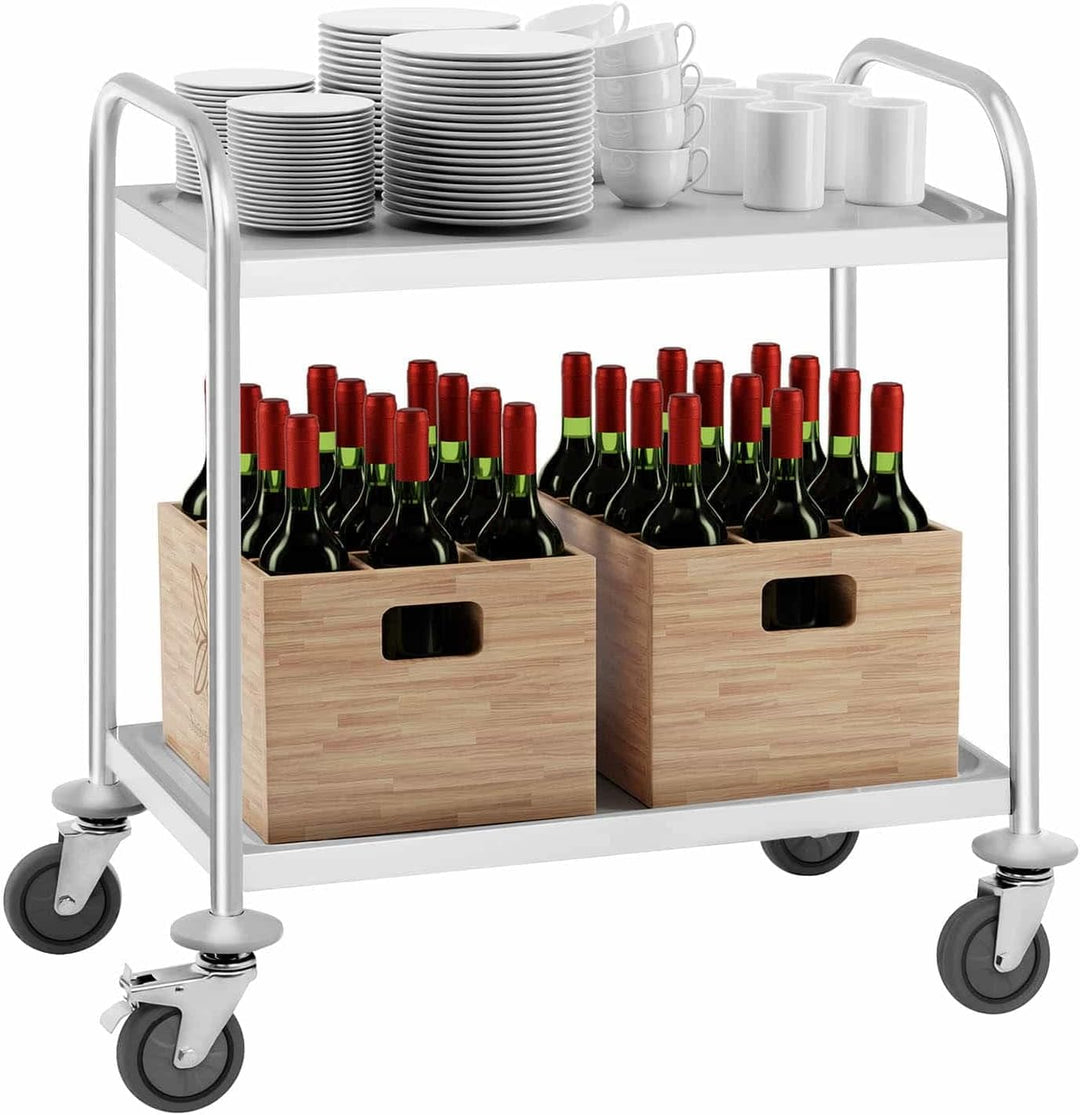 Royal Catering RCSW 2.1H Servierwagen Edelstahl Küchenwagen mit Rollen Transportwagen 2 Borde (Tragf
