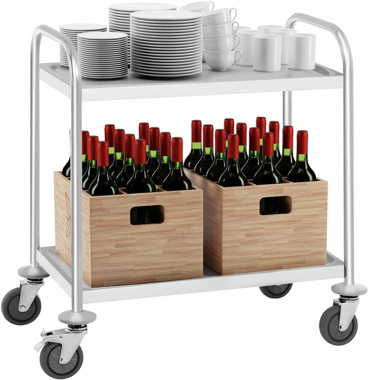 Royal Catering RCSW 2.1H Servierwagen Edelstahl Küchenwagen mit Rollen Transportwagen 2 Borde (Tragf
