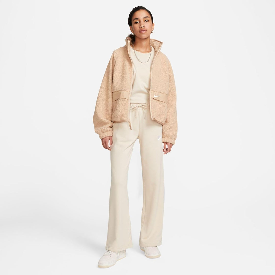 Nike Damen Pants W NSW Club FLC Mr Pant Wide L Sanddrift/White, L Sanddrift/White