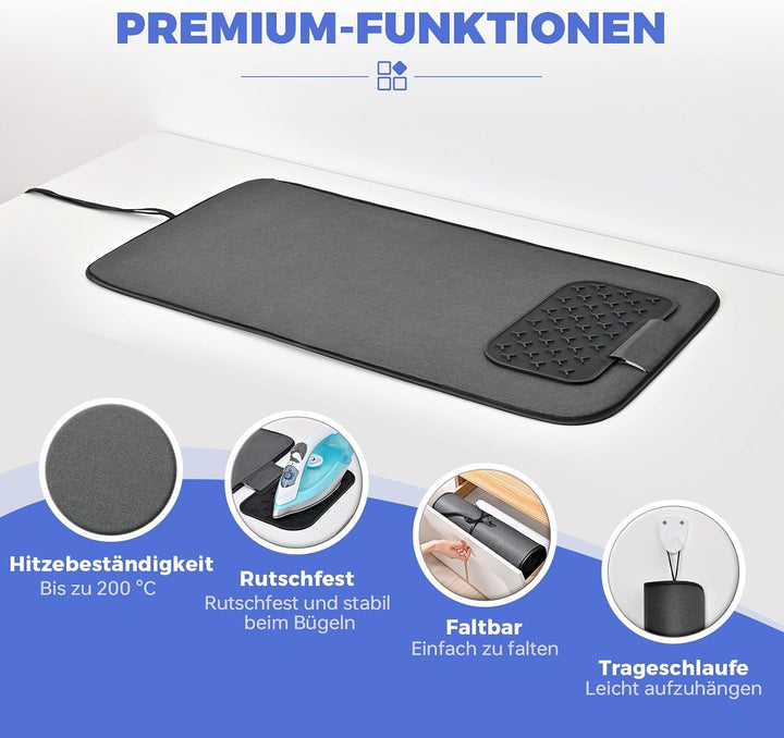 KINGRACK Bügelmatte, rutschfest, 80x42 cm, Schwarz | Extrem rutschfeste Oberfläche, hitzebeständig,