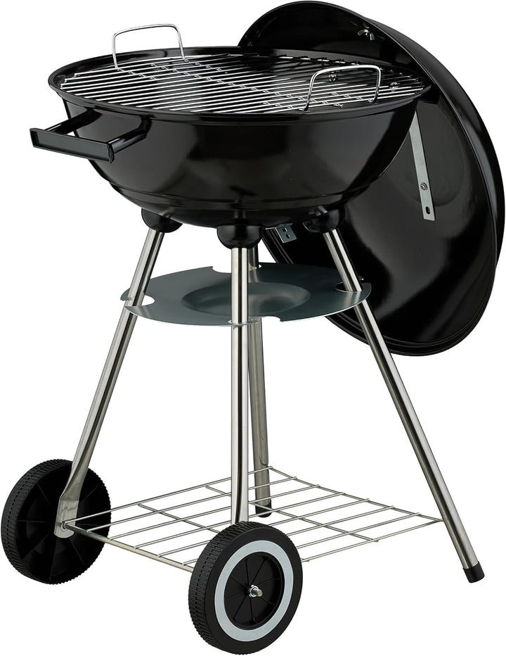 Relaxdays Kugelgrill, Ø 44 cm, Grillrost, Grillkugel mit Ascheschale, Holzkohlegrill mit Rädern, BBQ