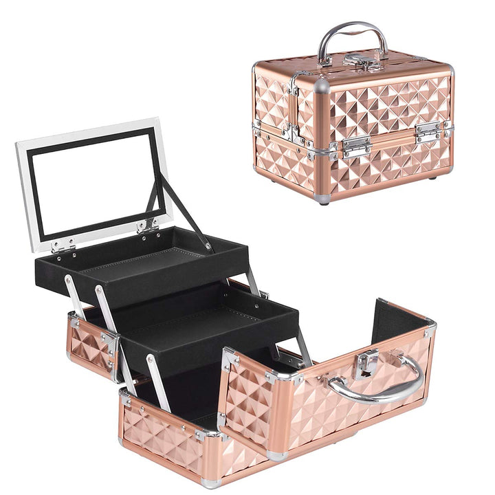 GIANTEX Kosmetikkoffer mit Spiegel, Beauty Make-up Case Schminkkoffer aus ABS und Aluminium, 2 auszi
