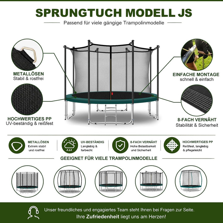 Baunsal® Trampolin Sprungtuch Ø 183 185 244 250 275 277 300 305 366 370 335 337 396 400 427 430 457
